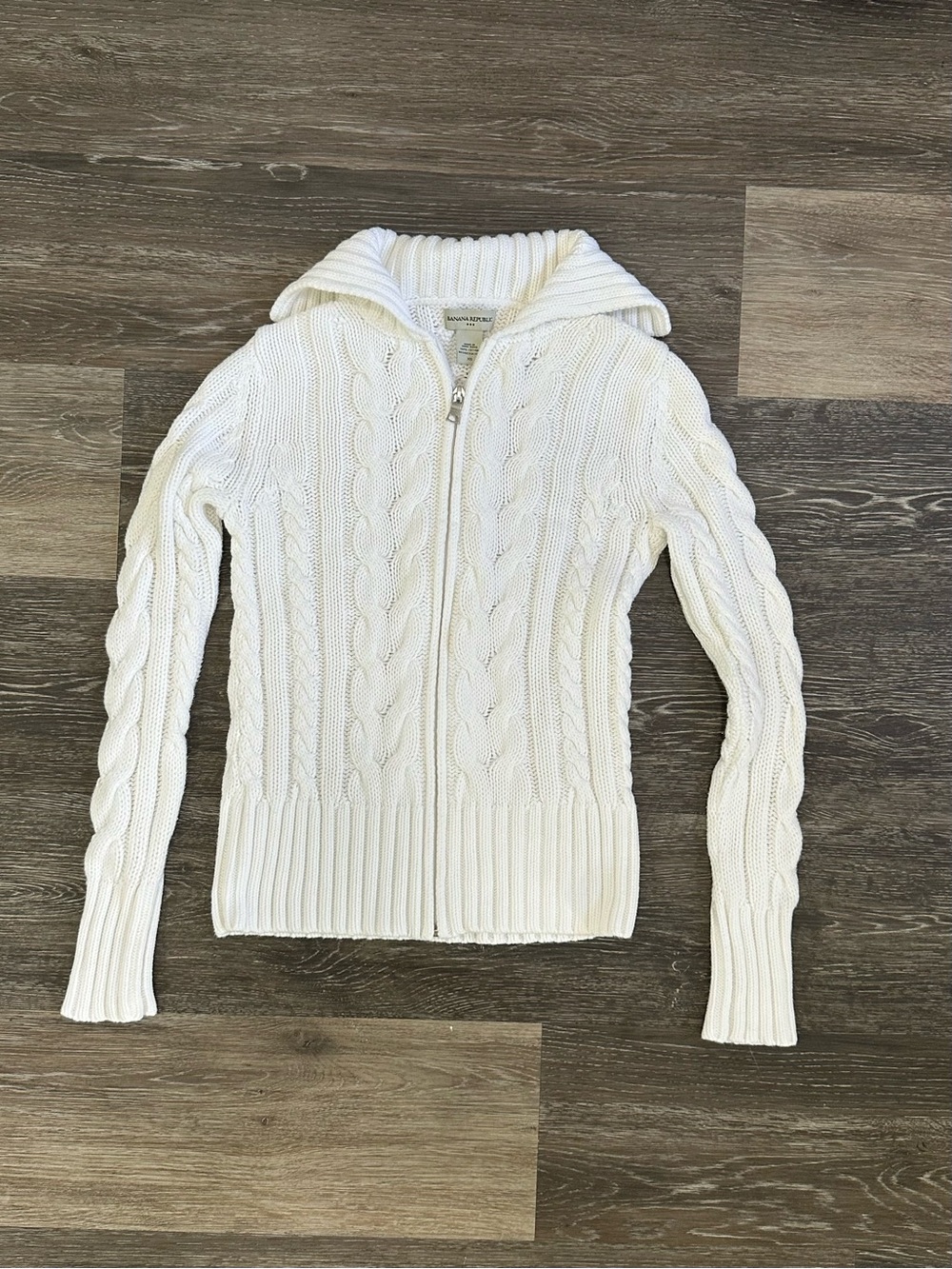 Banana Republic Vintage Cable Knit Full Zip Sweater Cream Ivory Women's Size XS